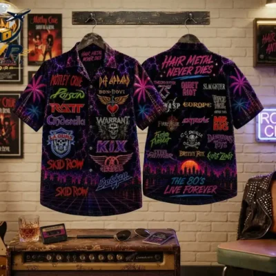 80s Hair Metal Neon Rock & Roll Vintage Hawaiian Shirt 80s Hair Metal Neon Rock & Roll Vintage Hawaiian Shirt
