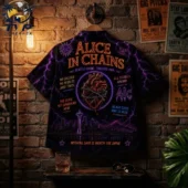 Alice in Chains button-down shirt with Seattle skyline and heart graphics from Tvpcomebackshop