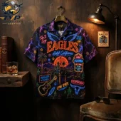 Eagles Hotel California neon art print button-down shirt