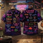 Glam metal band logo button-down shirt from Tvpcomebackshop