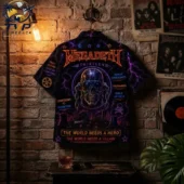 Megadeth band themed graphic button-up shirt