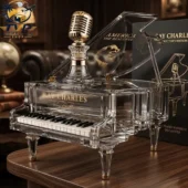 Ray Charles crystal piano whiskey decanter with gold microphone topper
