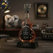 Slash Signature Tribute Guitar Shaped Limited Edition Decanter Bottle 1 Jack Daniel's Slash limited edition guitar-shaped whiskey bottle display at Tvpcomebackshop