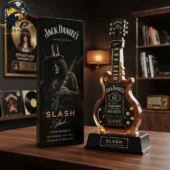 Slash Signature Tribute Guitar Shaped Limited Edition Decanter Bottle 2 Jack Daniel's Slash Limited Edition guitar-shaped whiskey bottle with display box