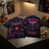 Van Halen neon tribute short sleeve shirt featuring band iconography