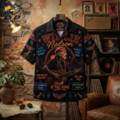 Willie Nelson tribute short-sleeve shirt with neon-style graphic print