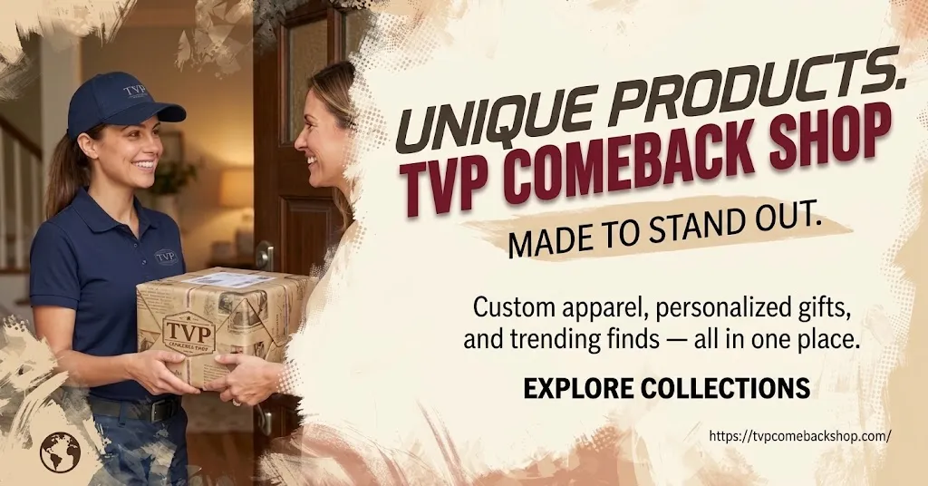 Delivery worker handing a TVP Comeback Shop package to a customer at their door.