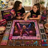 2026 Monopoly Cyndi Lauper Collector's Edition Board Game 3 Mother and daughter playing the Cyndi Lauper Collector Edition Monopoly game