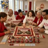 A group playing Delta Sigma Theta Monopoly at Tvpcomebackshop