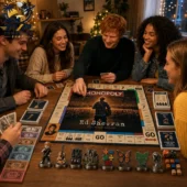 Ed Sheeran Monopoly board game played by a group of friends