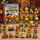 Texas Rubber Duck Advent Calendar 2026 set featuring 24 unique western-themed duck ornaments from Tvpcomebackshop.