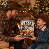 2026 Texas Cowboy Rubber Duck Advent Calendar 1 Father and son wearing cowboy hats holding a 2026 Texas Rubber Duck Advent Calendar.