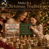24 Days in Gingerbread Hollow Advent Calendar 2026 2 Mother and daughter opening a 24 Days in Gingerbread Hollow Christmas advent calendar