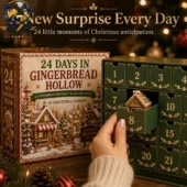 24 Days in Gingerbread Hollow Advent Calendar 2026 4 Person opening drawer 8 of a green 24-day Gingerbread Hollow Christmas advent calendar.