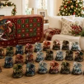 24 Days of Dragons Advent Calendar 5 Dragon advent calendar with 24 collectible dragon figurines on a wooden table