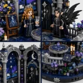 A Court of Thorns and Roses Night Court Celestial Balcony Garden Building Brick Set 1 Fantasy castle building set featuring elf minifigures and celestial decor