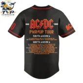 Back of black AC/DC PWR UP Tour 2026 baseball jersey