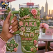 Alpha Kappa Alpha 1908 By Merit And By Culture Sorority Tumbler with Handle 2026 1 Custom green Alpha Kappa Alpha tumbler with 3D details from Tvpcomebackshop
