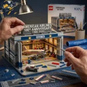 LEGO American Airlines 100th Anniversary Hangar set being assembled