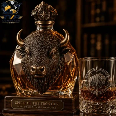 American Bison Spirit Buffalo Frontier Legacy Whiskey Bottle And Glass Set