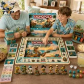 Anime x Jimmy Buffett Collector's Edition Monopoly Board Game 2026 2 Father and son playing Jimmy Buffett Monopoly collector edition board game