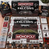 Atlanta Falcons Collector Edition Monopoly board game set with team-themed pieces and cards.