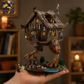 Baba Yagas Hut On Chicken Legs Folklore Collector Building Brick Set 2 Hand holding a miniature Baba Yaga chicken-legged hut building block set from Tvpcomebackshop