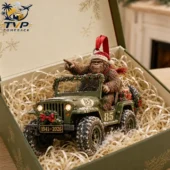 Sasquatch driving a 1941-2026 85 years commemorative Jeep Christmas ornament