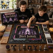 Black Sabbath Collector's Edition Monopoly Board Game 2026 3 Father and son playing Black Sabbath Collector Edition Monopoly set by Tvpcomebackshop.
