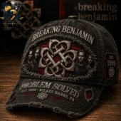 Breaking Benjamin distressed black baseball cap with band logo and imagery