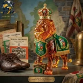 British & Irish Lions Crown Royal Whiskey Lion Bottle 1 Amber glass lion figurine wearing a royal crown and British and Irish Lions rugby cape by Tvpcomebackshop