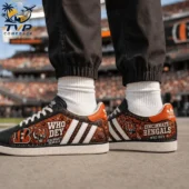 Cincinnati Bengals themed Adidas sneakers with Who Dey graphics