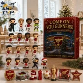 Arsenal FC 2026 advent calendar featuring miniature football player figures and club ornaments by Tvpcomebackshop.