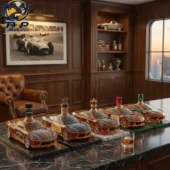 A collection of luxury sports car shaped liquor bottles on a table from Tvpcomebackshop.