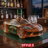 Corvette C8 Limited Collector's Edition Decanter Bottle 5 Jameson Irish Whiskey car-shaped glass bottle on a desk