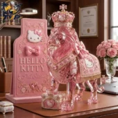 Crown Royal 87th Anniversary x Hello Kitty Whiskey Lion Bottle 3 Pink crystal Hello Kitty lion figurine with crown and matching plaque by Tvpcomebackshop