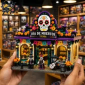 Día de Muertos building block set held by hands