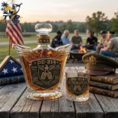 United States Veteran DD-214 whiskey decanter and glass set