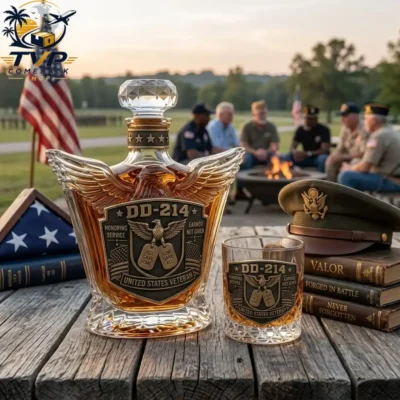 DD-214 Veteran Whiskey Bottle And Glass Combo Set