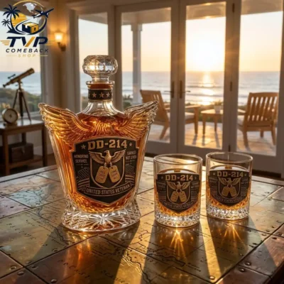 DD-214 Veteran Whiskey Bottle And Glass Combo Set
