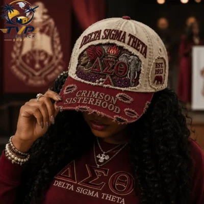 Delta Sigma Theta Retro Heritage Embroidery Washed Cotton Baseball Hat