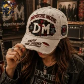 Distressed grey Depeche Mode baseball cap with Enjoy the Silence embroidery.