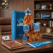 Detroit Lions Crown Royal Whiskey Lion Bottle 2 Detroit Lions decorative amber glass lion figurine with crown and cape set from Tvpcomebackshop