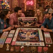 Group of friends playing Dolly Parton Collector Edition Monopoly board game from Tvpcomebackshop