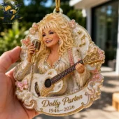 Dolly Parton Forever 1946-2026 Memorial Christmas Ornament 1 Commemorative Dolly Parton resin ornament with guitar and microphone