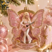 Dolly Parton butterfly-themed holiday ornament with guitar