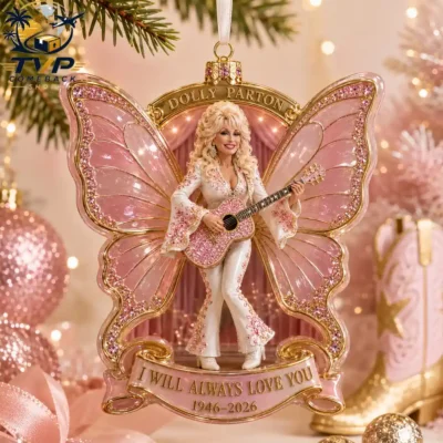 Dolly Parton Pink Butterfly Wings I Will Always Love You 1946-2026 Memorial Christmas Ornament