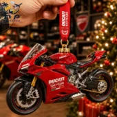 Ducati 100th Anniversary 1926-2026 Motorcycle Christmas Ornament 2 Ducati 100th anniversary motorcycle ornament held by hand