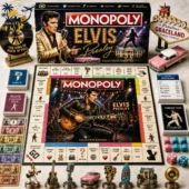 Elvis Presley Collector Edition Monopoly board game set with music-themed tokens and custom board