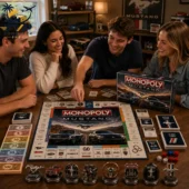 Group of friends playing Monopoly Mustang Collector Edition board game at Tvpcomebackshop.